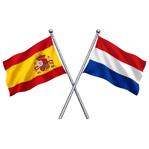 De Spaanse en Nederlandse vlaggen.